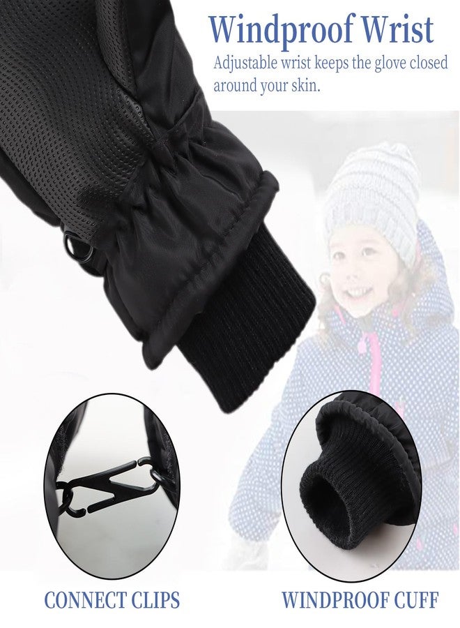 JANGANNSA Winter Toddler Mittens Boys Girls Snow Mitten Fleece Warm Kids Gloves Cold Weather (Black, 4-10 Years) - Image 3